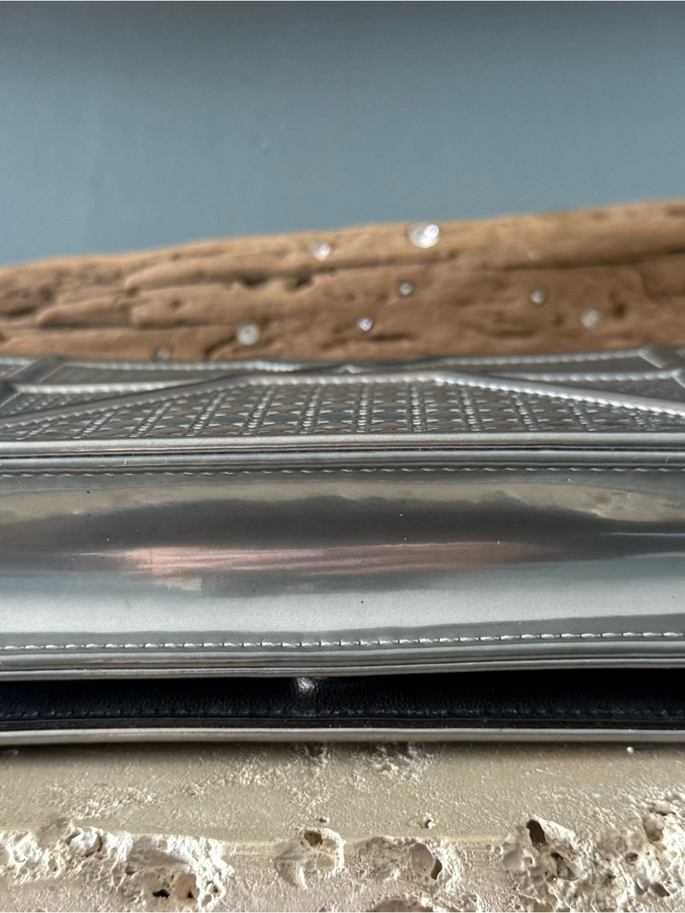 Silver Dior Diorama Micro Cannage Wallet on Chain - Picture 8 of 11